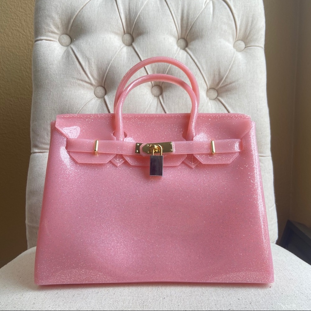 Pink Jelly Bag Purse Glossy Handbag lock designer
